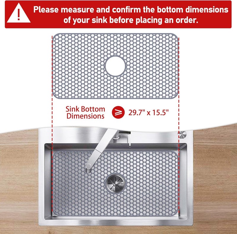 Bestjing Silicone Sink Protectors for Kitchen Sink - 29.7"x 15.5" Kitchen Protector Accessory, Non-Slip Heat Resistan Mat for Bottom of Farmhouse Stainless Steel Porcelain, Dishwasher Safe (Gray) - Image 2